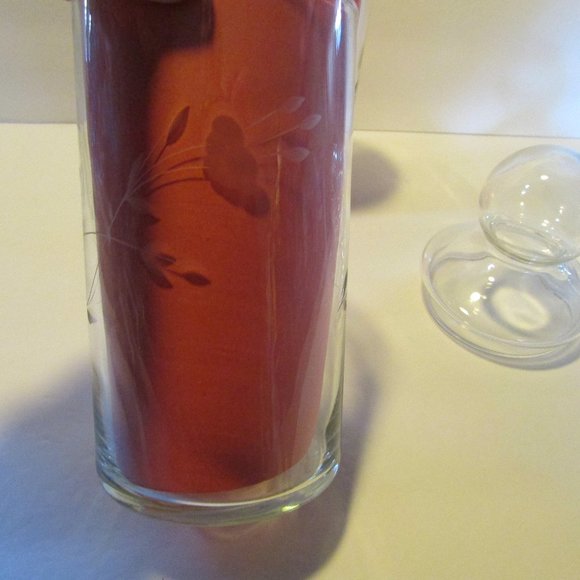 set vtg clear glass etched tall apothecary jars ball shaped lids grandmacore - Picture 2 of 13